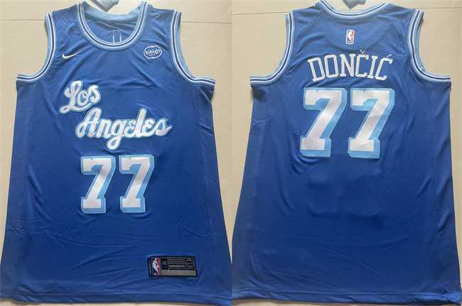 Mens Los Angeles Lakers #77 Luka Doncic Blue 2025 Stitched Basketball Jersey